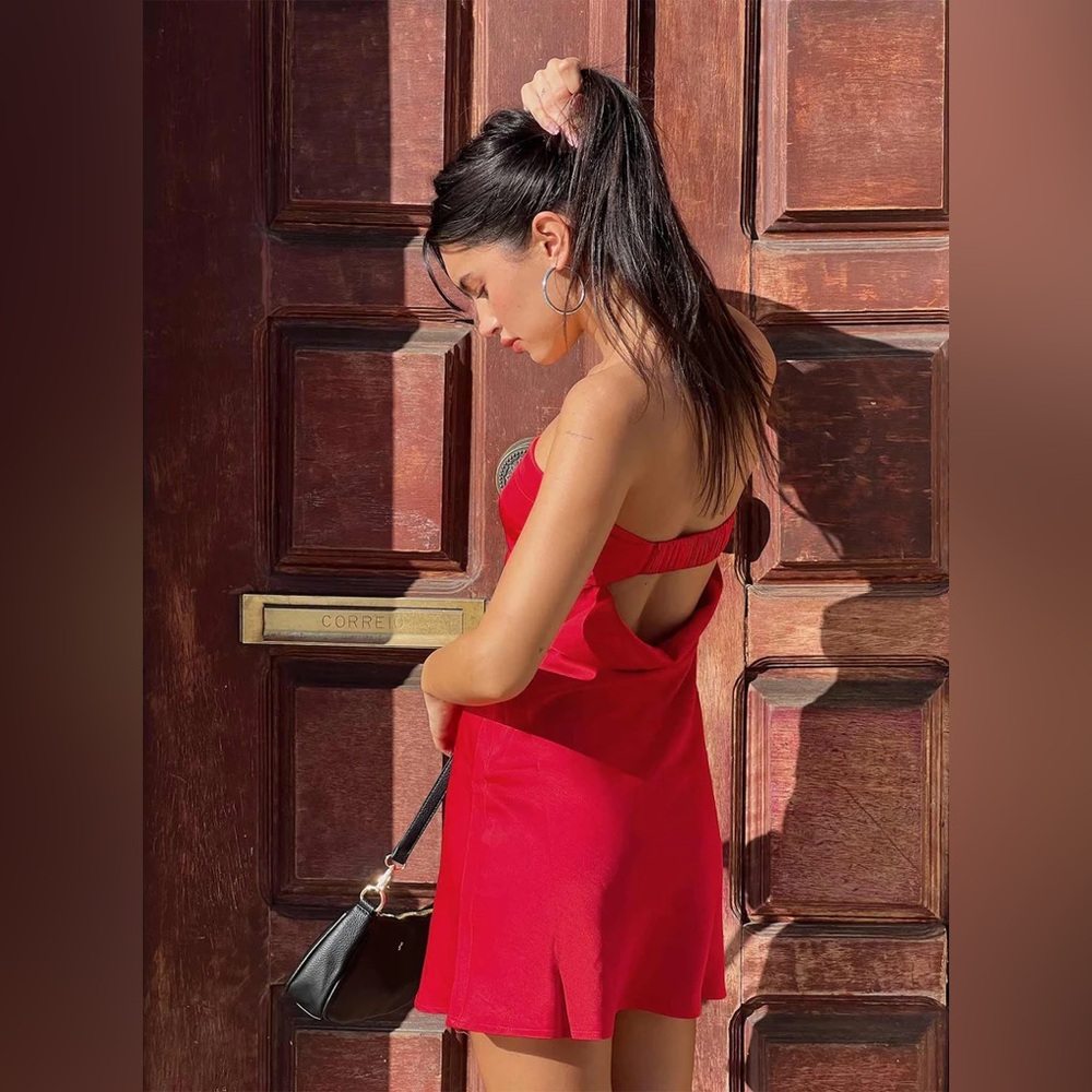 PRINCESS POLLY STRAPLESS RED OPEN BACK MINI DRESS